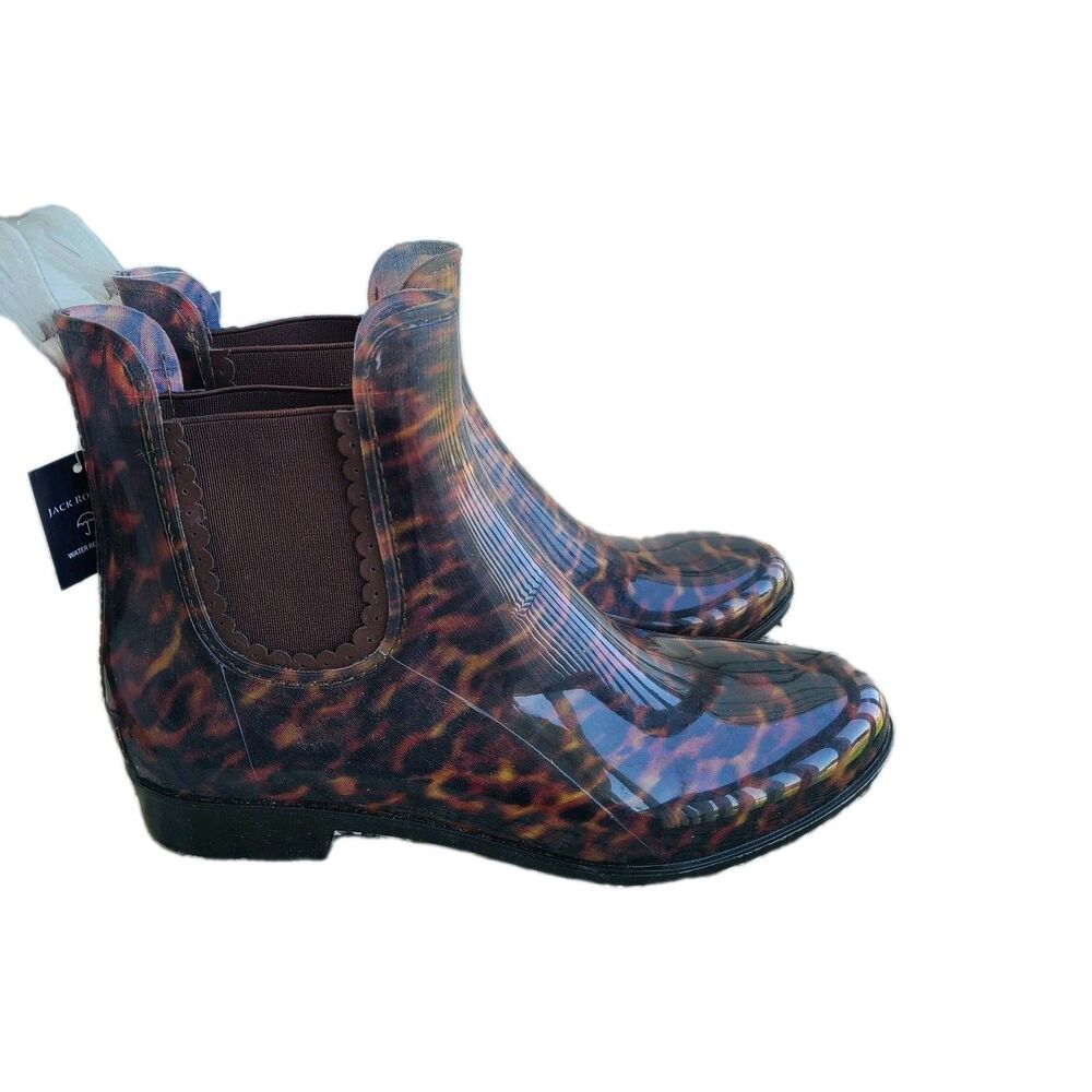 Jack Rogers Sallie Tortoise Shell Print Rain Boots Sz 9M Quiet Luxury Preppy - Picture 3 of 9